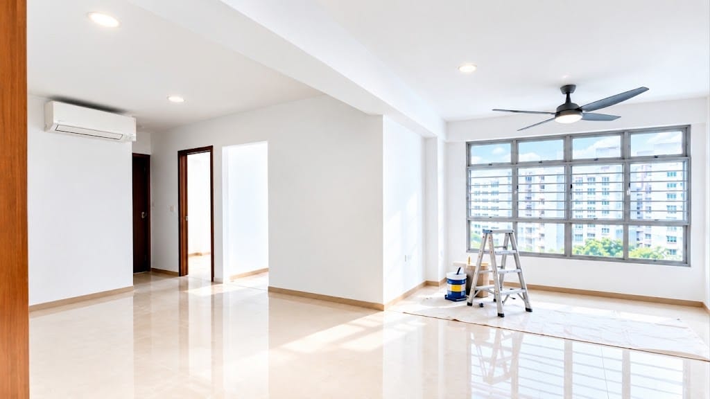 ASN Contractor Pte Ltd professional interior painting in a bright Singapore HDB apartment
